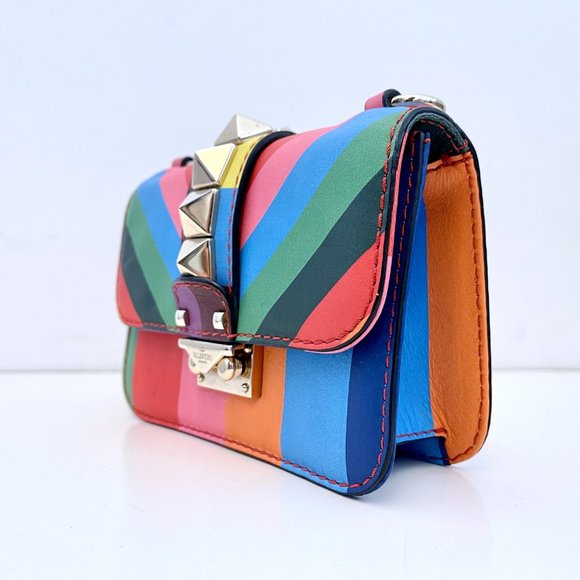VALENTINO 1973 Rainbow Mini Lock Bag Rockstud Stripe Chevron Crossbody - Picture 4 of 16